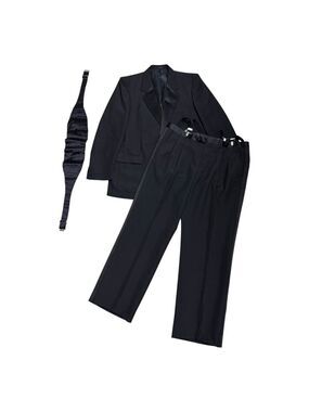 MOORES Black TUXEDO Luxury Designer 3-Piece Blazer Pants SUIT SET Mens XL